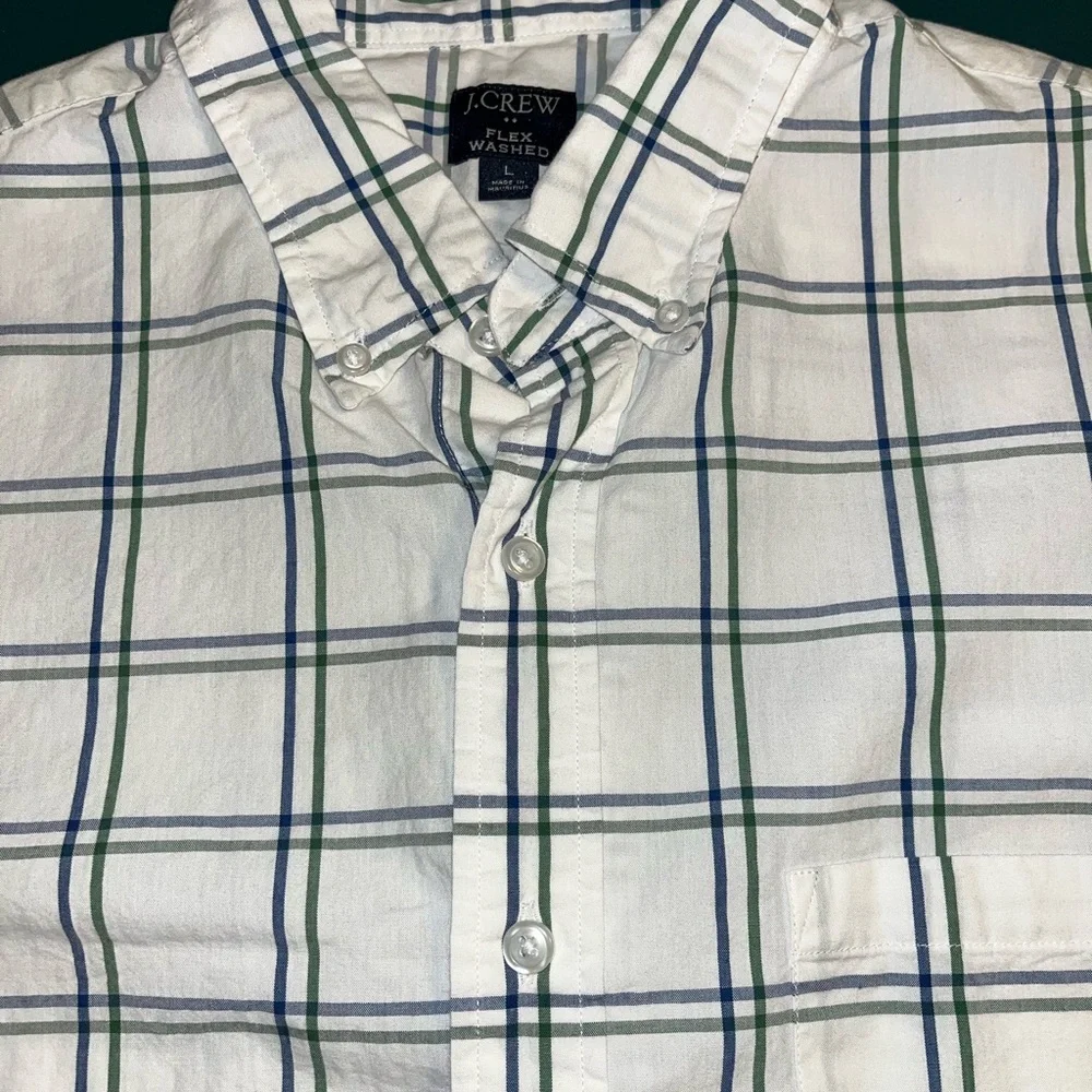 J. Crew White and Green Casual Button Down Shirt